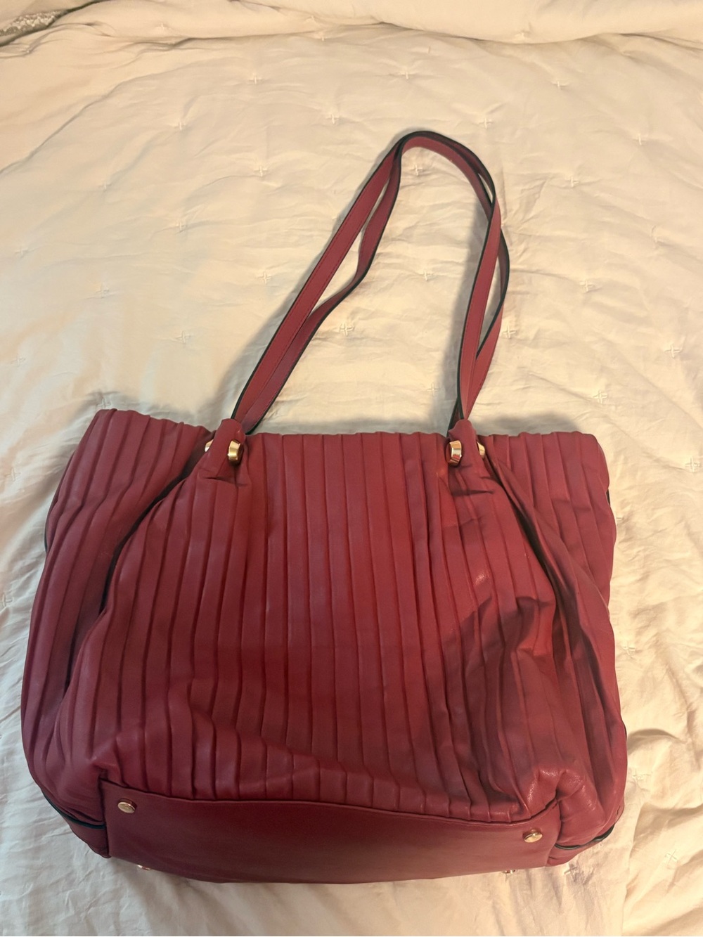 Alfani Red Pleated Tote Shoulder Bag with Gold Accents